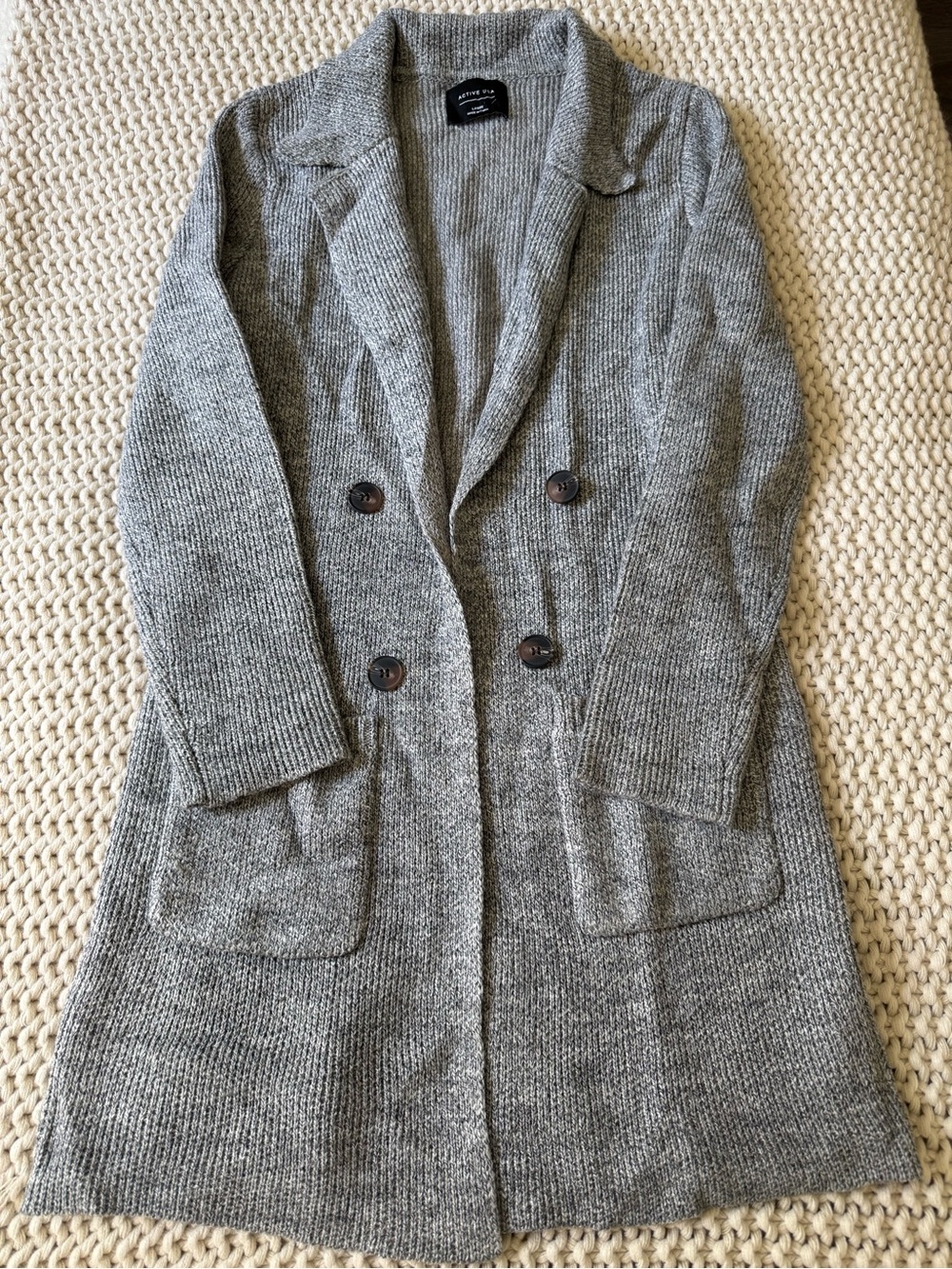 Women’s Gray Knit Longline Open Front Cardigan Sweater Size Large